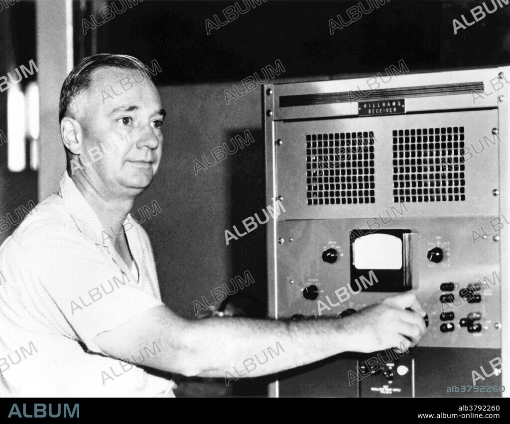 Grote Reber (December 22, 1911 - December 20, 2002) was a pioneer of radio astronomy. He was instrumental in investigating and extending Karl Jansky's work, and conducted the first sky survey in the radio frequencies. In the summer of 1937, he built his own radio telescope in his back yard. His first receiver operated at 3300 MHz and failed to detect signals from outer space, as did his second, operating at 900 MHz. Finally, his third attempt, at 160 MHz, was successful in 1938, confirming Jansky's discovery. He turned his attention to making a radio-frequency sky map, which he completed in 1941 and extended in 1943. He published a considerable body of work during this era, and was the initiator of the "explosion" of radio astronomy in the immediate post-WWII era. His data, published as contour maps showing the brightness of the sky in radio wavelengths, revealed the existence of radio sources such as Cygnus A and Cassiopeia A for the first time. He died in 2002, two days before his 91st birthday. No photographer credited, undated.