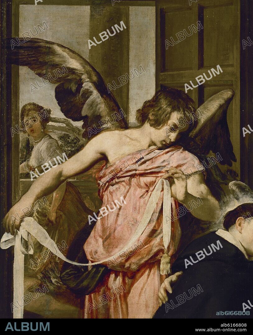 DIEGO VELAZQUEZ (1599-1660). SANTO TOMAS DE AQUINO EN EXTASIS-DET DEL ANGEL.