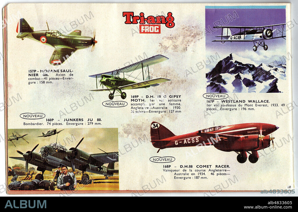 Page de catalogue Dinky Toys en 1965 : modeles d'avions. Credit : Collection Elzingre/KHARBINE-TAPABOR.