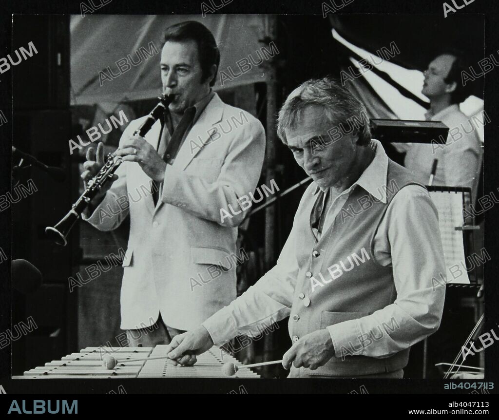 Buddy DeFranco (clarinet) and Terry Gibbs (vibraphone) playing at the Capital Radio Jazz Festival, Knebworth, Hertfordshire, 1981.