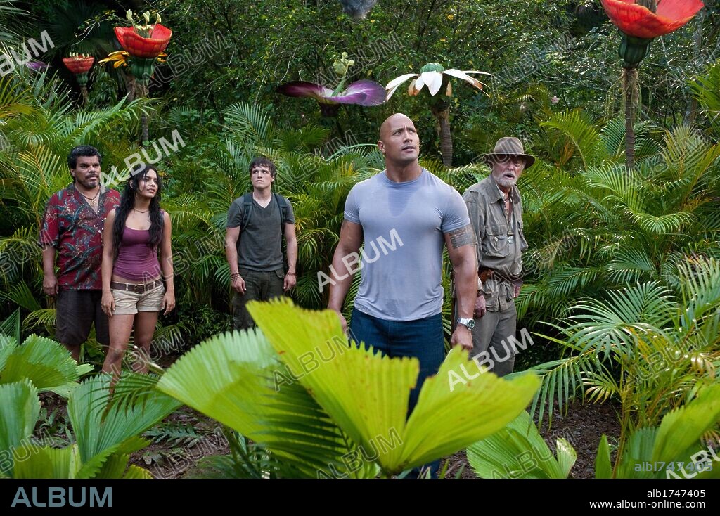 JOSH HUTCHERSON, LUIS GUZMAN, MICHAEL CAINE and VANESSA HUDGENS in JOURNEY 2: THE MYSTERIOUS ISLAND, 2012, directed by BRAD PEYTON. Copyright NEW LINE CINEMA.