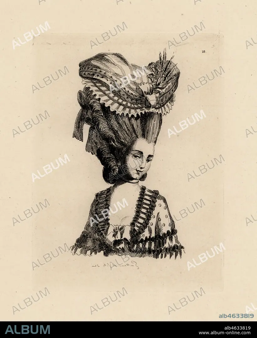 Fashion, Hairstyles and Hats, Mezzotint Antique Prints, J.J. Haid,  Augsburg, c. 1770