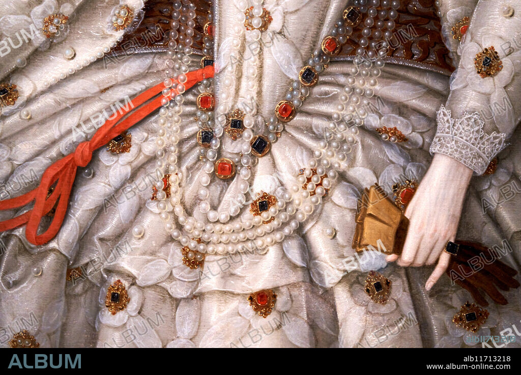 Detail, The Ditchley Portrait, Queen Elizabeth I, (1533-1603), about 1592, By Marcus Gheeraerts the Younger, National Portrait Gallery, London, UK.