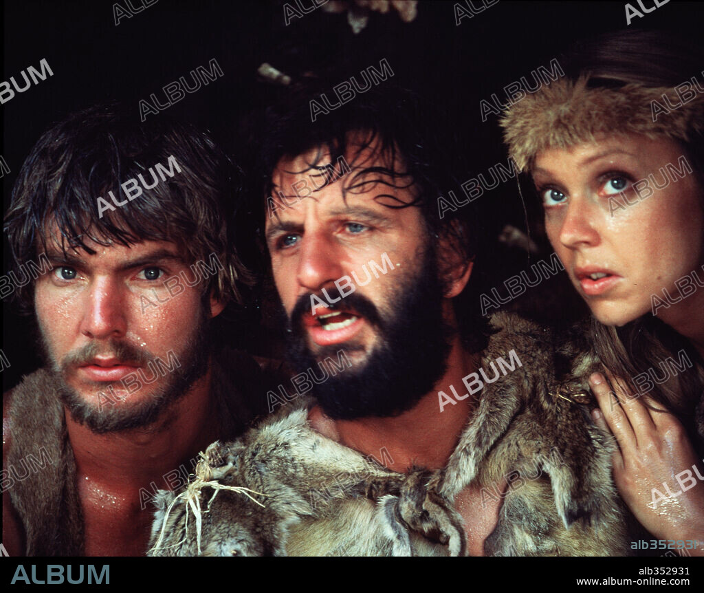 DENNIS QUAID, RINGO STARR y SHELLEY LONG en CAVERNICOLA, 1981 (CAVEMAN), dirigida por CARL GOTTLIEB. Copyright UNITED ARTISTS.