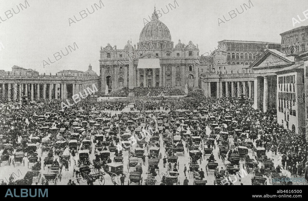 Vatican City. Blessing of Pope Leo XIII (1810-1903) in Saint Peter's Square (Holy Week). Photoengraving. La Ilustración Española y Americana, 1898.