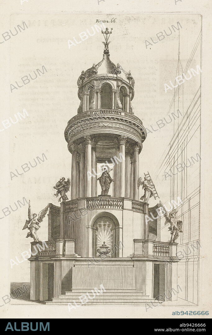 Design for an Altar with Canopy, 1693-1704, After Andreas Pozzo, Italian, 1642 - 1709, 13 1/4 x 8 5/8 in. (33.66 x 21.91 cm) (plate)15 3/4 x 10 1/8 in. (40.01 x 25.72 cm) (sheet), Engraving, Italy, 17th-18th century.