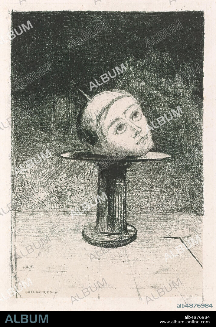 Odilon Redon, On the Dish [Sur la Coupe], 1879, litho touched w/graphite&black crayon on cream chine applique mounted wove paper, 9 5/8 in. x 6 5/16 in. (24.5 cm x 16.1 cm).