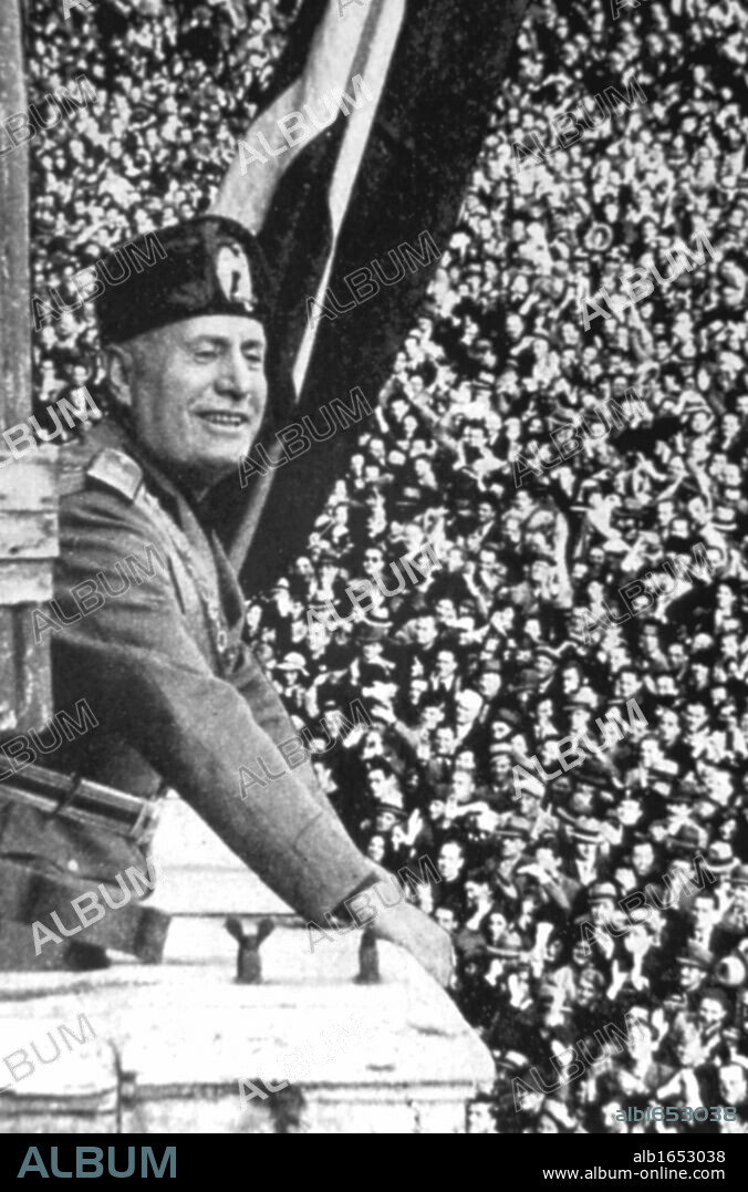 Benito Mussolini (1883-1945) Il Duce, Italian facist dictator, addressing a rally.