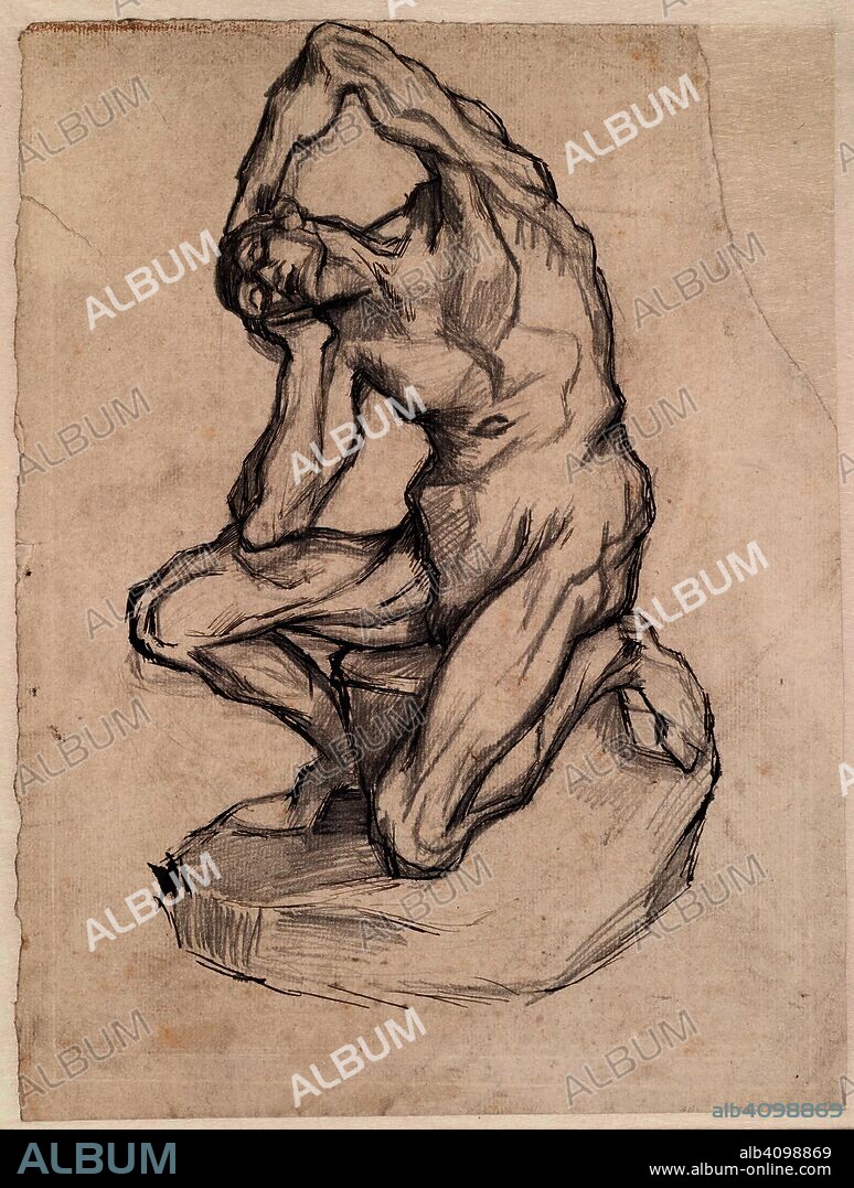 VINCENT VAN GOGH. Kneeling Ecorché. Date: 1887, Paris. Dimensions: 32.4 cm x 24.5 cm.