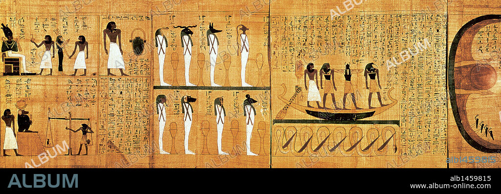 Fragment of a funerary papyrus of the 5th Dynasty of the Book of the Dead. Old Kingdom (2636-2155 BC). Louvre Museum. Paris, France.