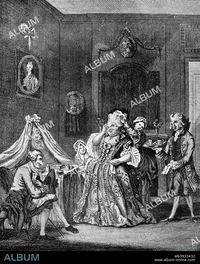 'The English Lady at Paris', 1771. Illustration from Social Caricature in the Eighteenth Century ... With over two hundred illustrations by George Paston (pseudonym of Emily Morse Symonds], (London, 1905).