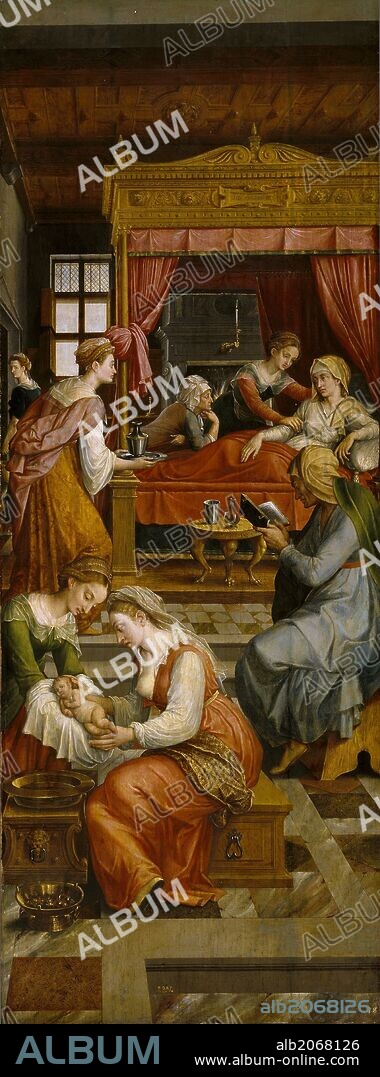 MICHEL COXCIE. Michiel I Coxie / 'Nacimiento de la Virgen. Anunciación. Adoración de los pastores', Antes de 1550, Escuela Flamenca, Óleo sobre Tabla, 208 cm x 77 cm, P01469.