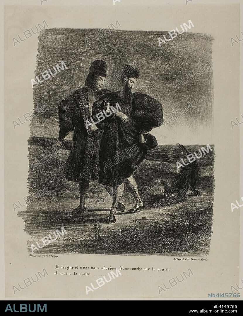 EUGENE DELACROIX. Faust, Mephistopheles and the Poodle, from Faust. Eugène Delacroix; French, 1798-1863. Date: 1828. Dimensions: 238 × 209 mm (image); 307 × 247 mm (primary supprt); 425 × 284 mm (secondary support). Lithograph in black on ivory wove paper laid down on white wove paper. Origin: France.