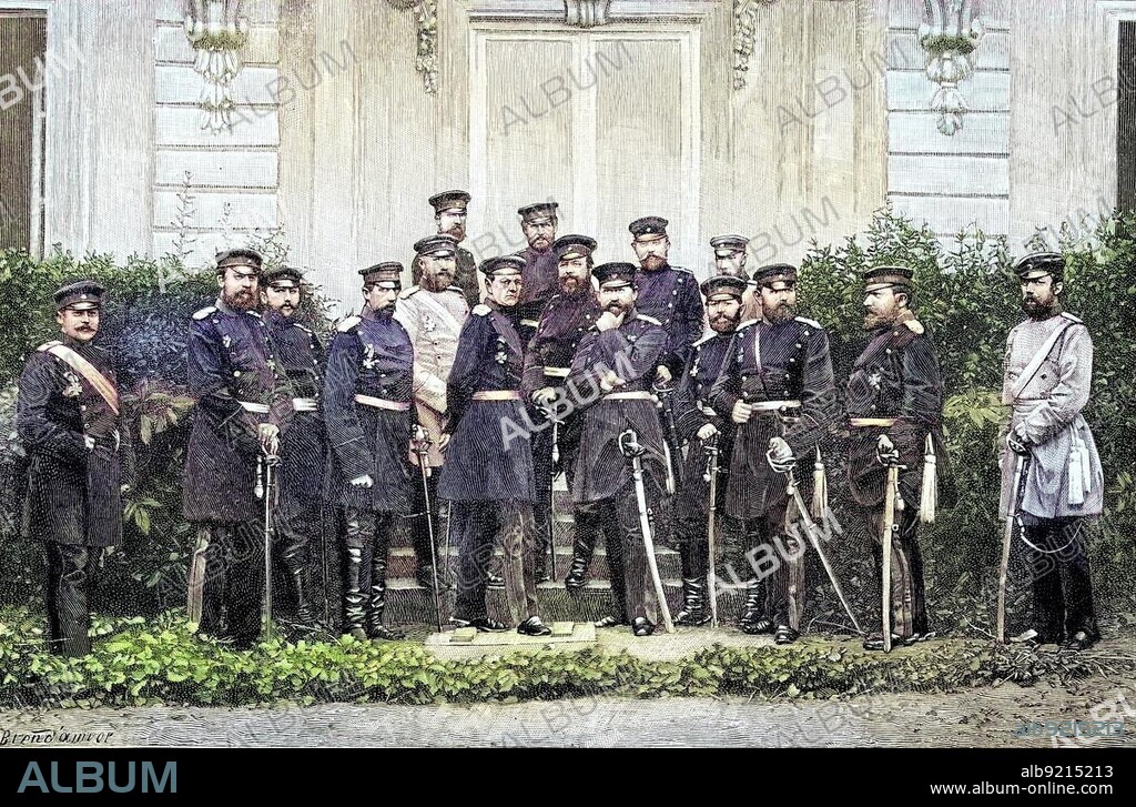 Military Persons in the Franco-Prussian War 1870, 1871, The German General Staff in Versailles, France, Historical, digitally restored reproduction from a 19th century original, Europe.
