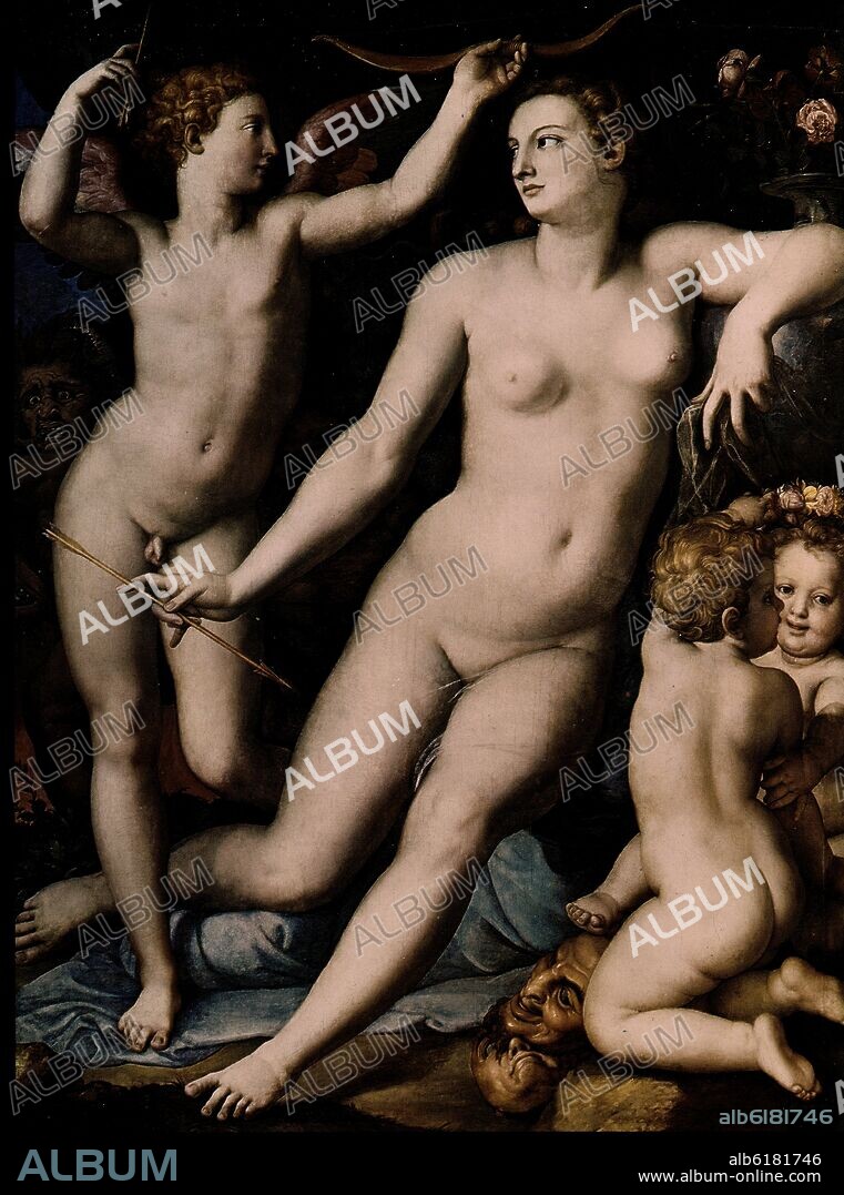 BRONZINO (1503-1572). 'Venus, Cupid and Envy', 1548-1550, oil on panel.