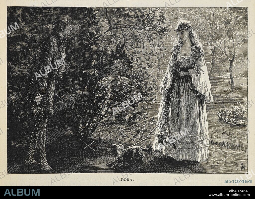 "Dora". David Copperfield and Dora Spenlow - his first wife. Dora, with her pet dog, Jip. The Works of Charles Dickens Household edition [With illustrations] pt 1-101 July 1871-Jan 1880. Chapman & Hall, London, June 1872. Source: C.194.b.116 part 12 page 185. Language: English.