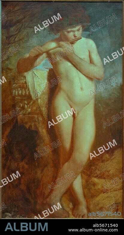ANSELM FEUERBACH. Feuerbach, Anselm. 1829-1880. "Nackter Knabe, Flöte spielend", um 1857. Öl auf Leinwand, 82,5 × 47 cm. Privatbesitz.