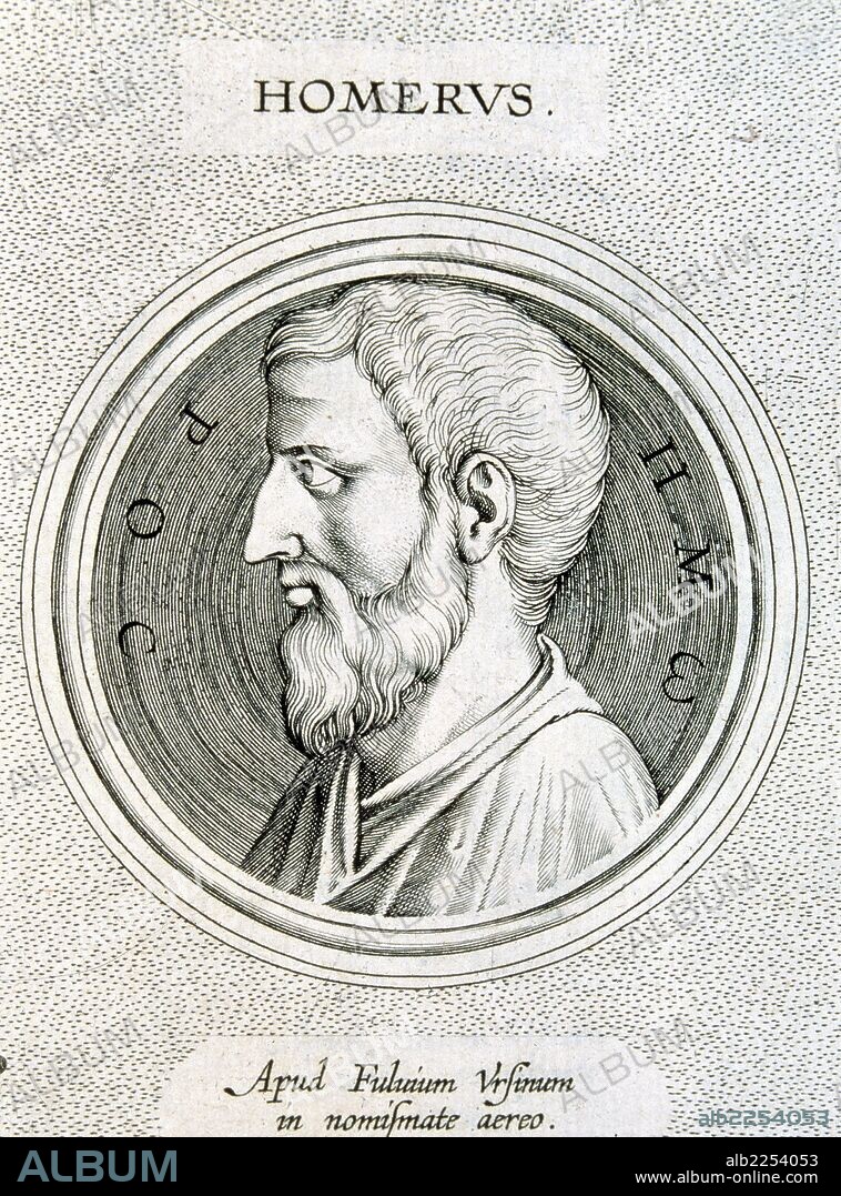 HOMERO. POETA GRIEGO.SIGLO VIII AC. GRABADO RETRATO. BIBLIOTECA NACIONAL.MADRID.