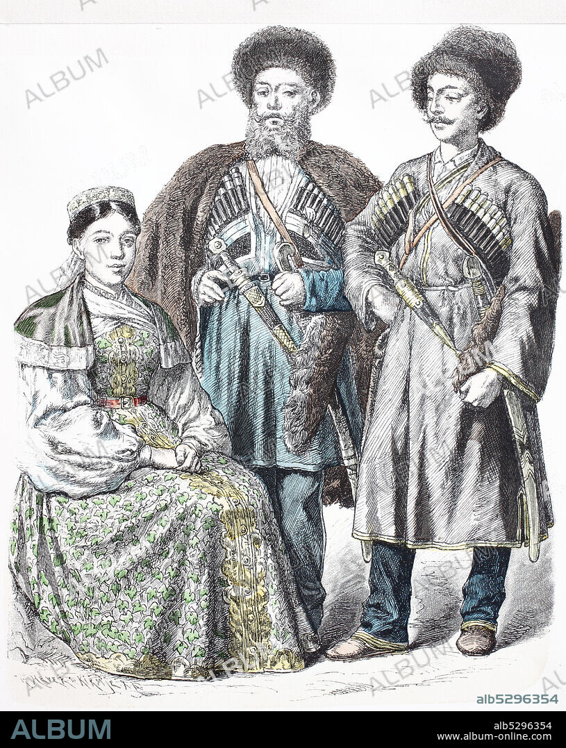 National costume, clothes, history of the costumes, Cossack's woman of the black sea, line Cossack, inhabitant of Kabardah, Kaukasien, the Caucasus, in 1885, Volkstracht, Kleidung, Geschichte der Kostüme, Kosakenfrau vom schwarzen Meer, Linien-Kosak, Bewohner von Kabardah, Kaukasus, 1885.