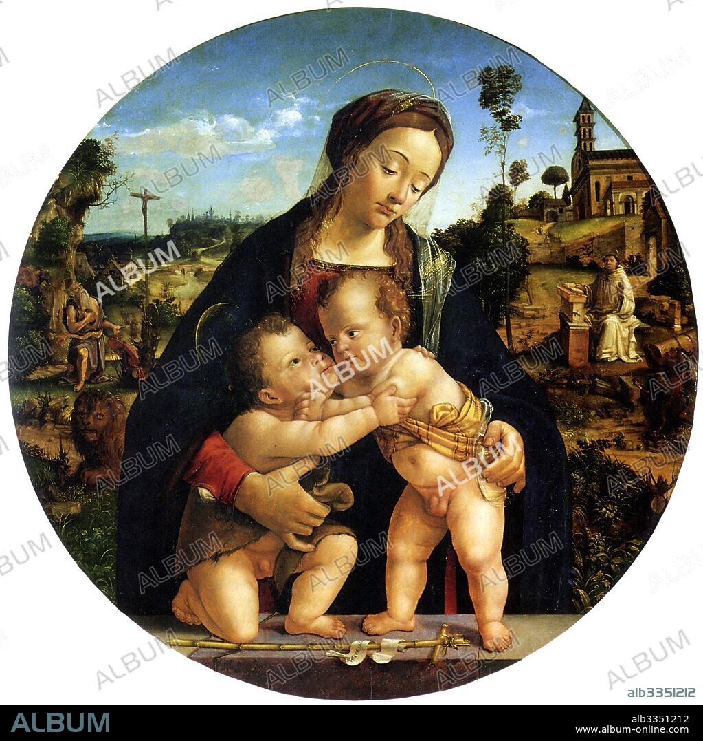 PIERO DI COSIMO. Virgin and child with John the Baptist as a Boy (Tondo).