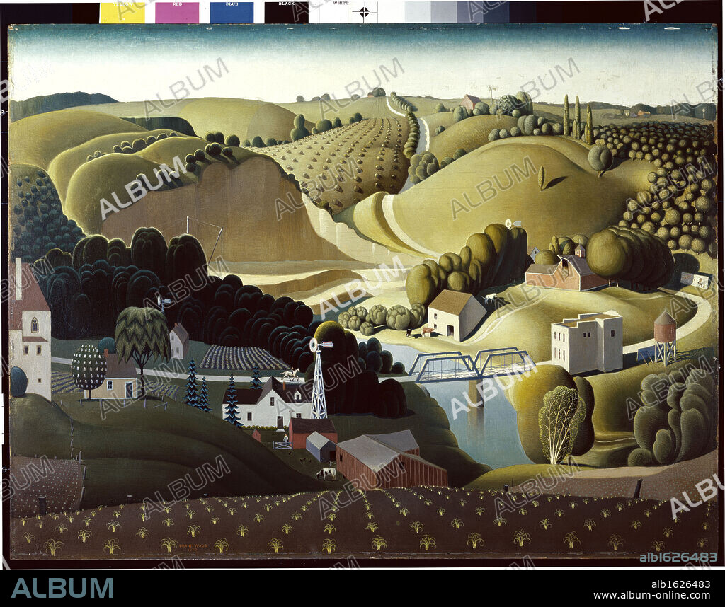 Stone city by Grant Wood, oil on canvas, circa 1930, 1892-1942, USA, Nebrasca, Omaha, Joslyn Museum.