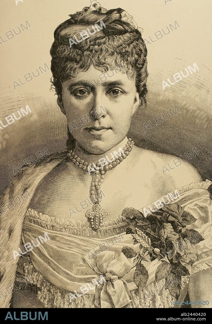 MARIA CRISTINA DE HABSBURGO-LORENA (1858-1929) Reina de España (1879-1885) y Regente (1885-1902). Esposa de Alfonso XII. Grabado. "Almanaque de La Ilustración", 1881.