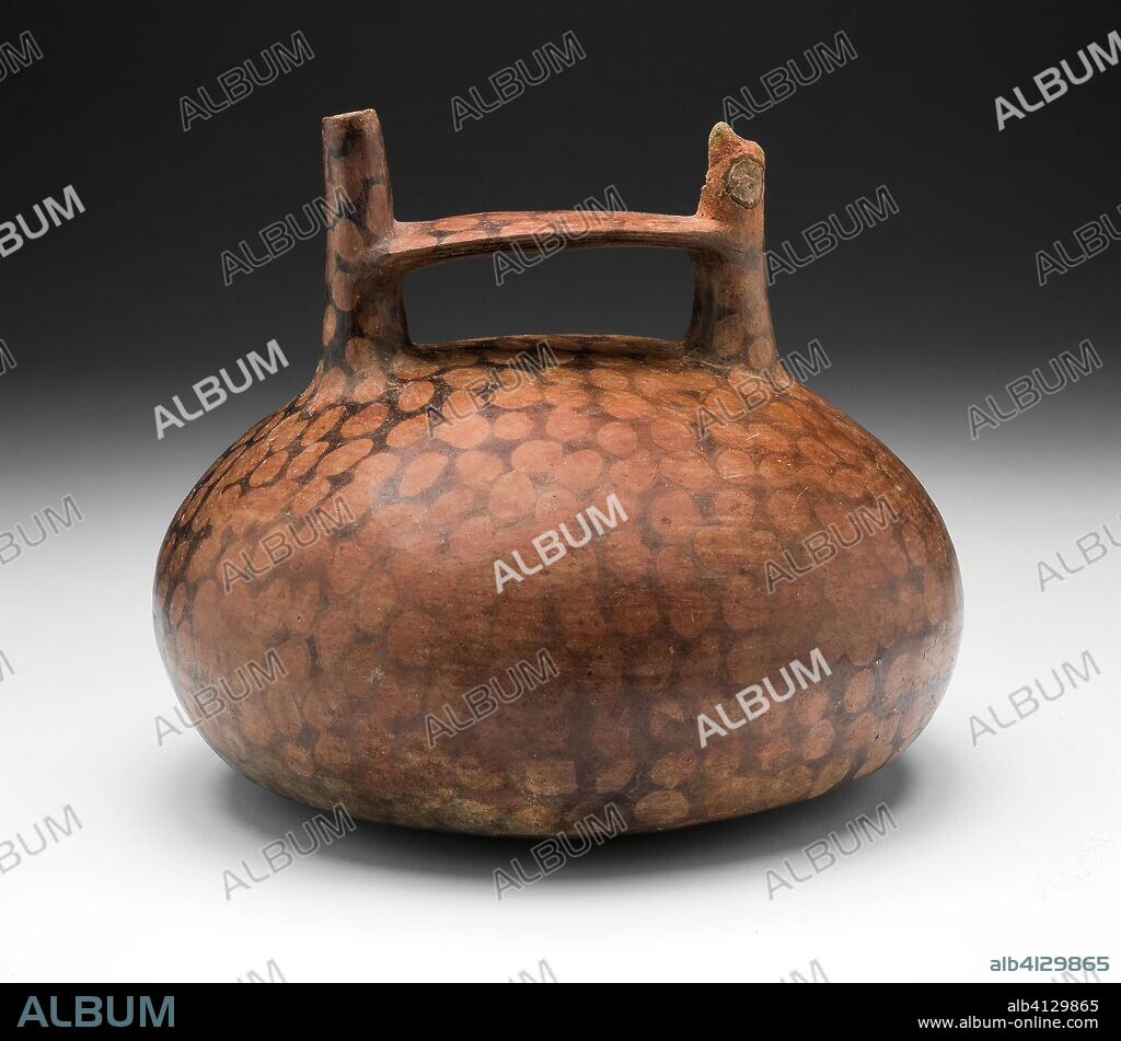 Negative-Painted Spotted Vessel with Bird-Head Spout. Paracas; Juan Pablo area, Ica Valley, south coast, Peru. Date: 650 BC-150 BC. Dimensions: 14.3 × 16.5 cm (5 5/8 × 6 1/2 in.). Ceramic and pigment. Origin: Peru.
