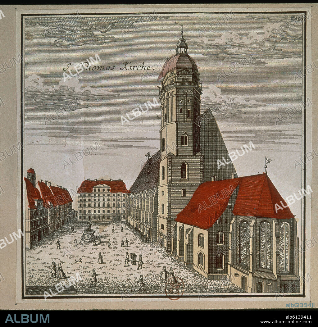 GRABADO DE LEIPZIG Y LA IGLESIA DE SANTO TOMAS - SIGLO XVIII.