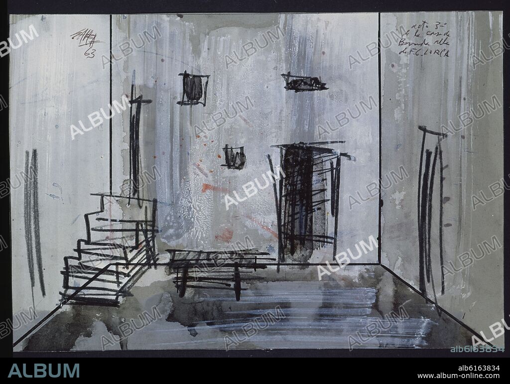 FEDERICO GARCÍA LORCA. DIBUJO - BOCETO - CASA DE BERNARDA ALBA.