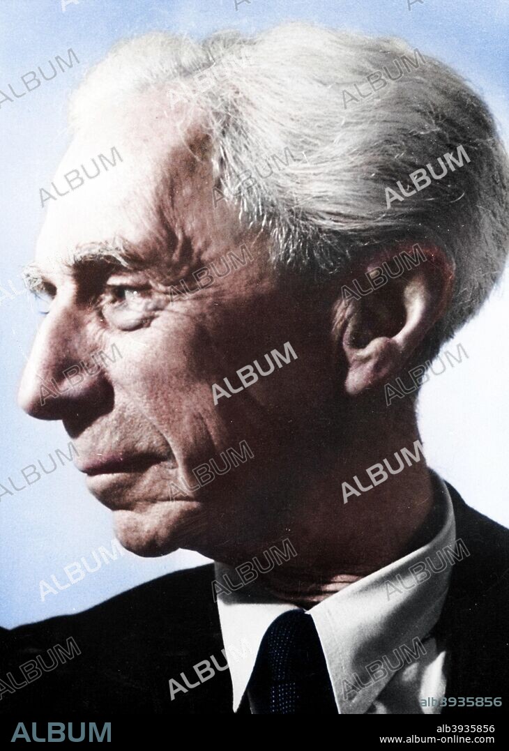 Bertrand Arthur William Russell, 3rd Earl Russell (1872-1970), British philosopher and mathematician. Nobel prize for literature 1950. PHOTOGRAPH COURTESY OF THE NOBLE FOUNDATION. (Colorised black and white print).