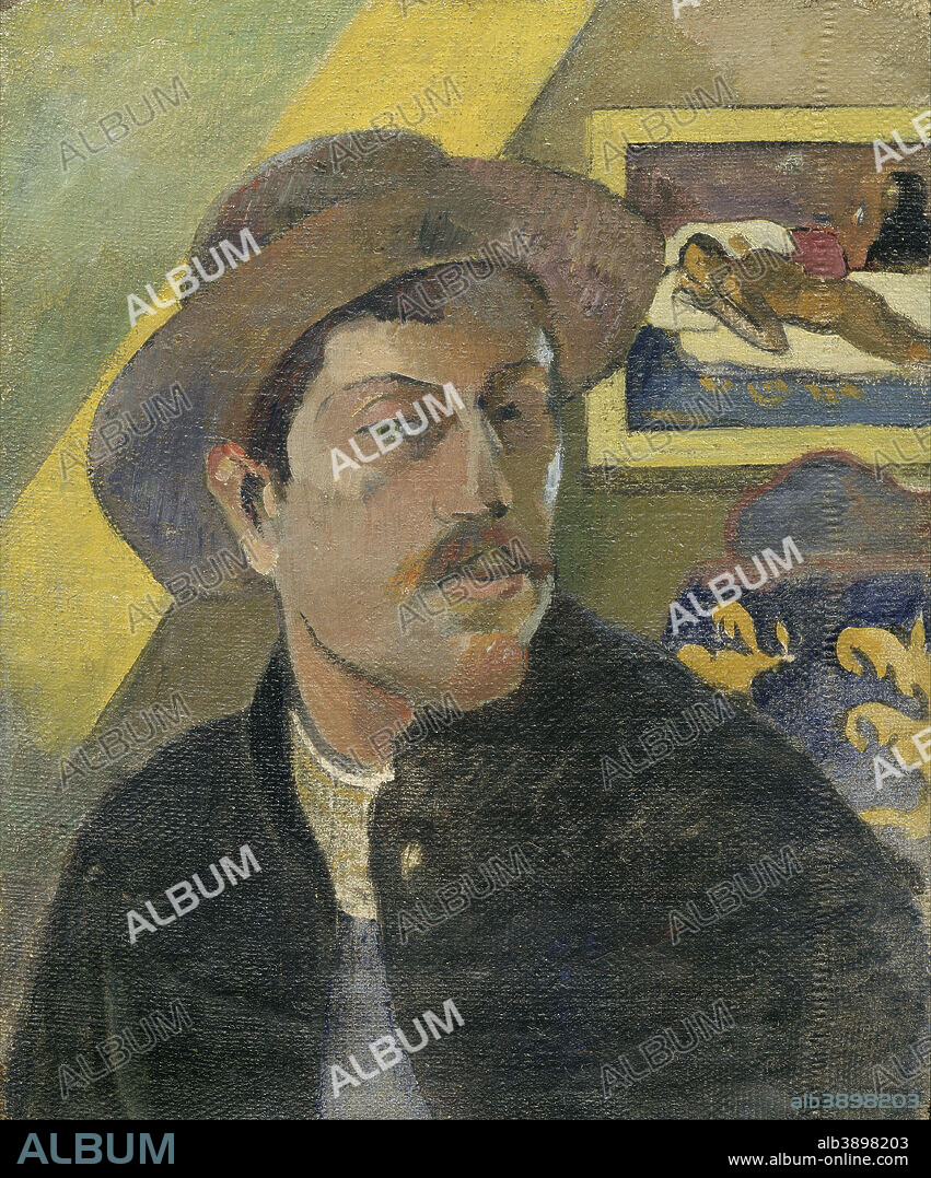 PAUL GAUGUIN. Portrait de l'artiste Self-portrait with a hat. Date/Period: 1893 - 1894. Painting. Oil on canvas, double sided. Height: 460 mm (18.11 in); Width: 380 mm (14.96 in).