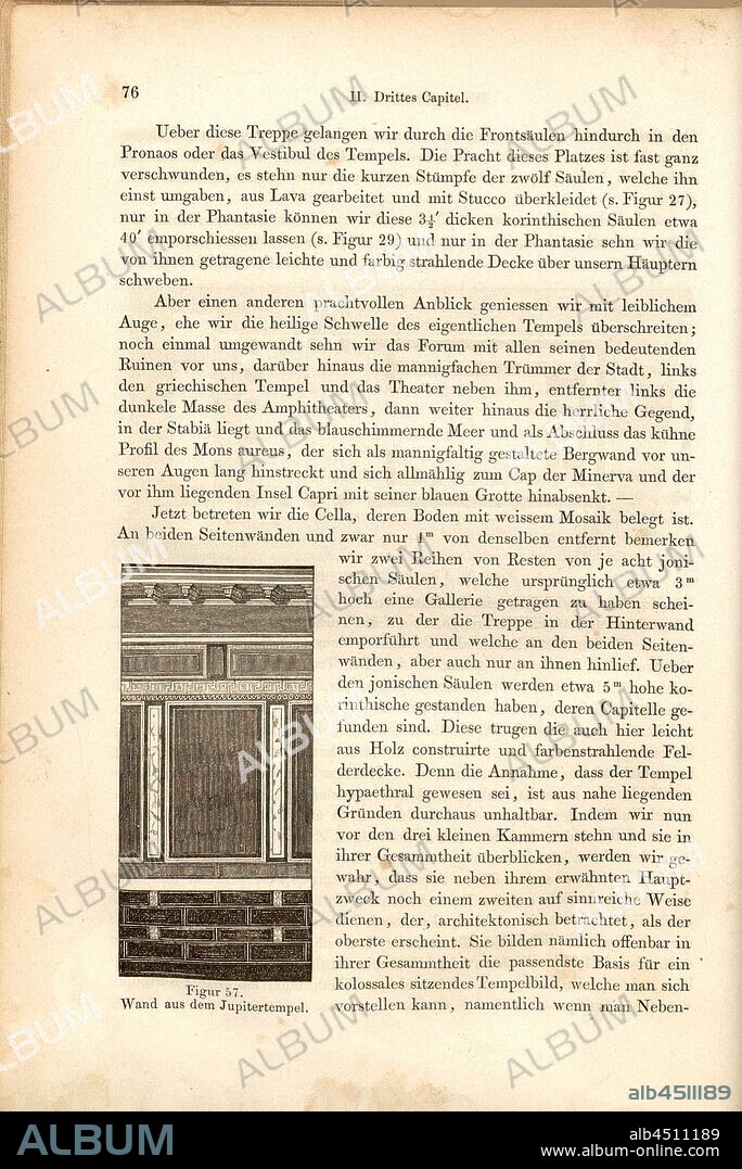 Wall from the temple of Jupiter, Wall of the Cella in the Temple of Jupiter in Pompeii, Fig. 57, p. 76, 1856, Johannes Overbeck: Pompeji in seinen Gebäuden, Alterthümern und Kunstwerken [...]. Leipzig: Verlag von Wilhelm Engelmann, 1856.
