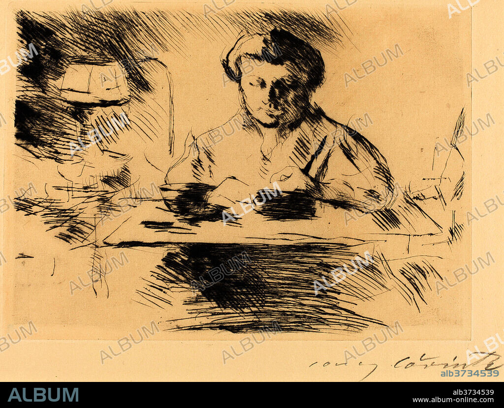 LOVIS CORINTH. Wife of the Artist (Die Gattin). Dated: 1918. Dimensions: plate: 19.2 x 26.6 cm (7 9/16 x 10 1/2 in.)  sheet: 28.7 x 34.2 cm (11 5/16 x 13 7/16 in.). Medium: drypoint in black on laid paper.