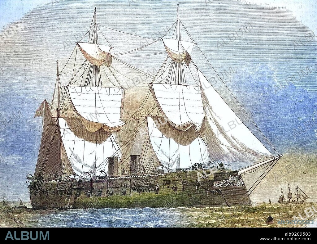 SMS Kronprinz was an armoured ship of the Imperial Navy, 1869, sailing steamer, Prussia, Historic, digitally restored reproduction of an original 19th century model, exact original date unknown