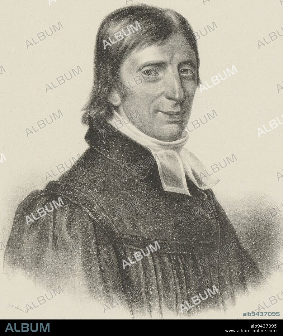 Portrait of Isaac Molenaar Isaac Molenaar, Prediger der Mennoniten Gemeine zu Crefeld , print maker: Lodewijk Anthony Vintcent, (mentioned on object), printer: Jan Dam Steuerwald, (mentioned on object), The Hague, 1835 - 1842, paper, h 484 mm - w 351 mm.