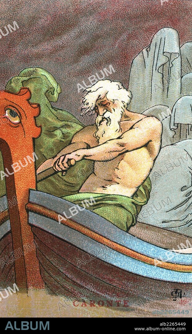 APEL·LES MESTRES OñóS. Mitología. Caronte, barquero de Hades, encargado de llevar las sombras de los difuntos de un lado a otro del río Aqueronte. Años 1920.