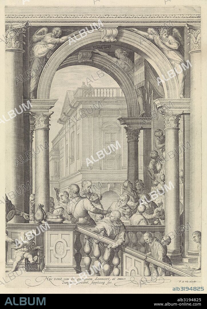 Christ at a meal in the house of Levi the Publican (plate 3), Jan Saenredam, Paolo Veronese, Frederik de Wit, 1639 - 1706.