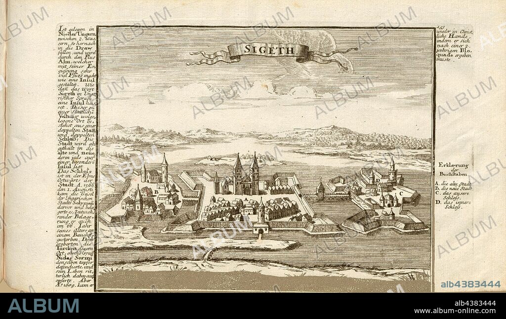 Sigeth, Town and fortress Szigetvar in Hungary, signed: G. Bodenehr fec., et exc., a., v. Plate 153, p. 51, Bodenehr, Gabriel d. Ä (fec. et exc.), 1710, Gabriel Bodenehr: Europens Pracht und Macht in 200 Kupfer-Stücken: worinnen nicht nur allein die berühmtest und ansehnlichste, sondern auch andere Stätte, Festungen, Schlösser, Klöster, Pässe, Residentien, Palläste, Wasserfälle dises volckreichen Welttheils vermittelst anmuthiger und eigentlicher Prospecte, sambt kurzer geographischer Beschreibung zu sonderm Nuzen u. Gemüth vergnügender Ergözung vorgestellet werden. Augspurg: [Selbstverlag], [ca. 1710].