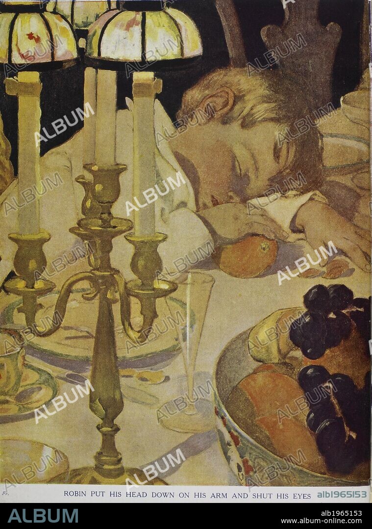 JESSIE WILLCOX SMITH and ANNA ALICE CHAPIN. Robin put his head down on his arm and shut his eyes. The Now-a-days Fairy Book. G. G. Harrap & Co.: London, 1922. Source: 1874.f.24, title page. Language: English.
