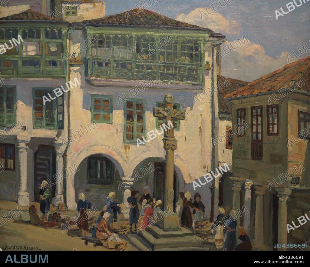 José Seijo Rubio (1881-1970). Pintor español. Plazuela de la Leña, hacia 1945. Museo de Bellas Artes. La Coruña. Galicia. España. (En depósito, cedido por la Diputación de La Coruña, Galicia) .