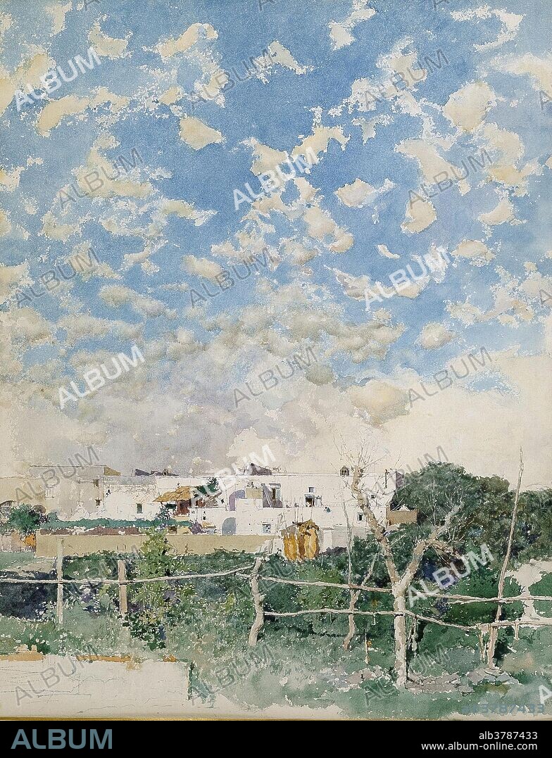 Mariano Fortuny y Marsal / 'Paisaje de Portici'. 1874. Acuarela, Aguada de pigmentos opacos [gouache, témpera] sobre papel, 460 x 320 mm.