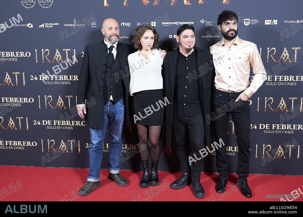 Josu Eguskiza, Edurne Azkarate, Paul Urkijo, Eneko Sagardoy attends 'Irati' Premiere at Palacio de la Prensa Cinema on February 22, 2023 in Madrid, Spain.