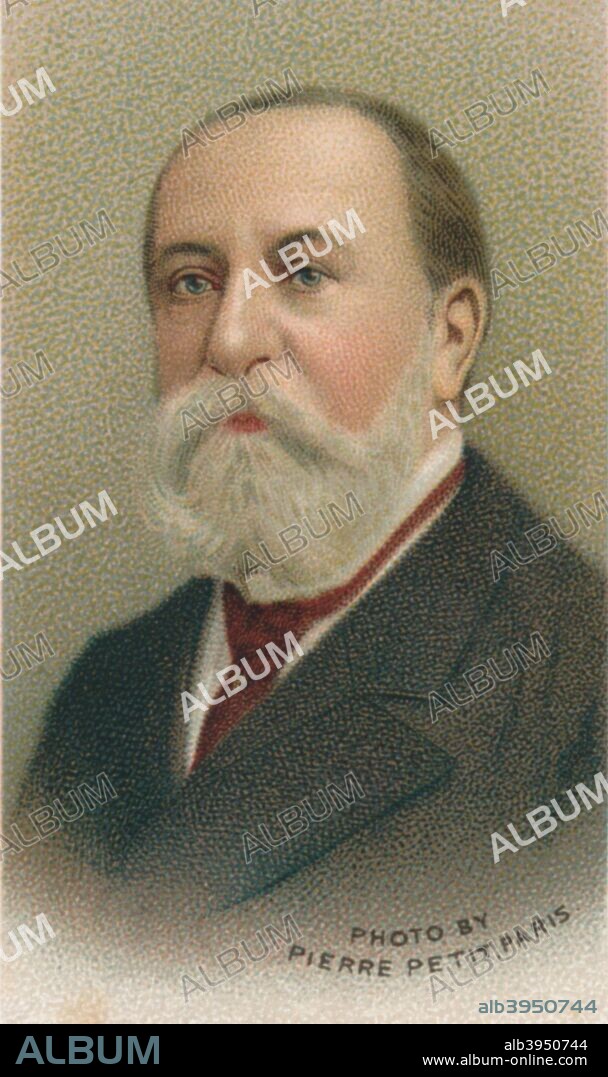 Charles-Camille Saint-Saens (1835-1921), also known by his nom de plume, Sannois, was a French composer, organist, conductor, and pianist of the Romantic period. He is famous for his works such as: The Carnival of the Animals, Danse macabre, Samson and Delilah. From an original photograph by Pierre Petit of Paris. Taken from Will's Cigarette card, Musical Celebrities series, 1911.