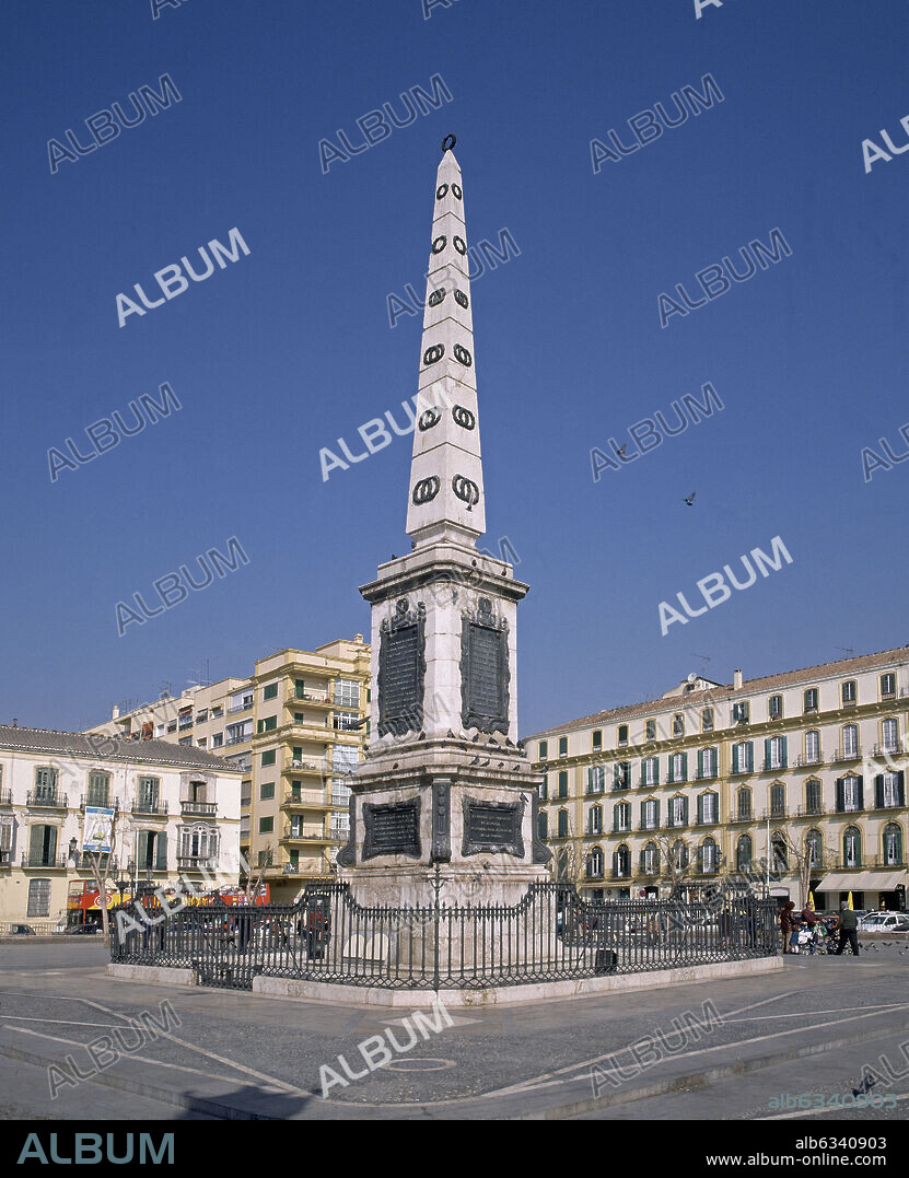 RAFAEL MITJANA. PLAZA DE LA MERCED - OBELISCO EN HOMENAJE AL GENERAL TORRIJOS REALIZADO EN 1842.