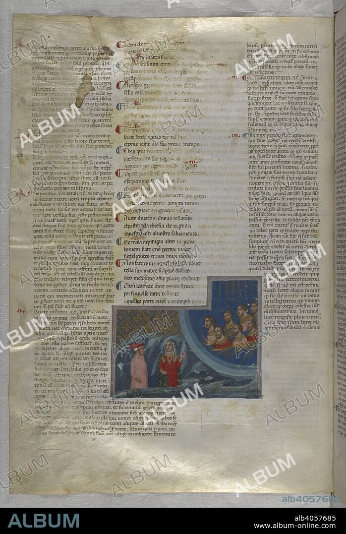 Paradiso : Beatrice shows Dante the souls of just rulers in the second heaven and seven male busts look down on them. Dante Alighieri, Divina Commedia ( The Divine Comedy ), with a commentary in Latin. 1st half of the 14th century. Source: Egerton 943, f.136v. Language: Italian, Latin.
