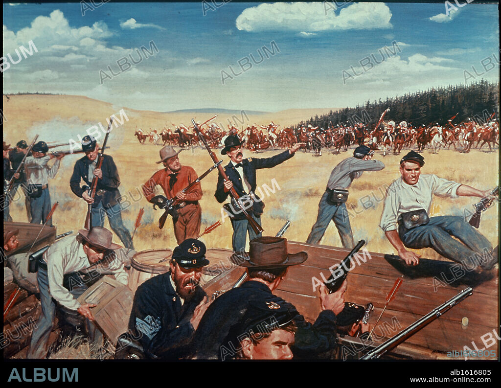 H. CHARLES MCBARRON. Wagon Box Fight Near Fort by Phil Kearney.