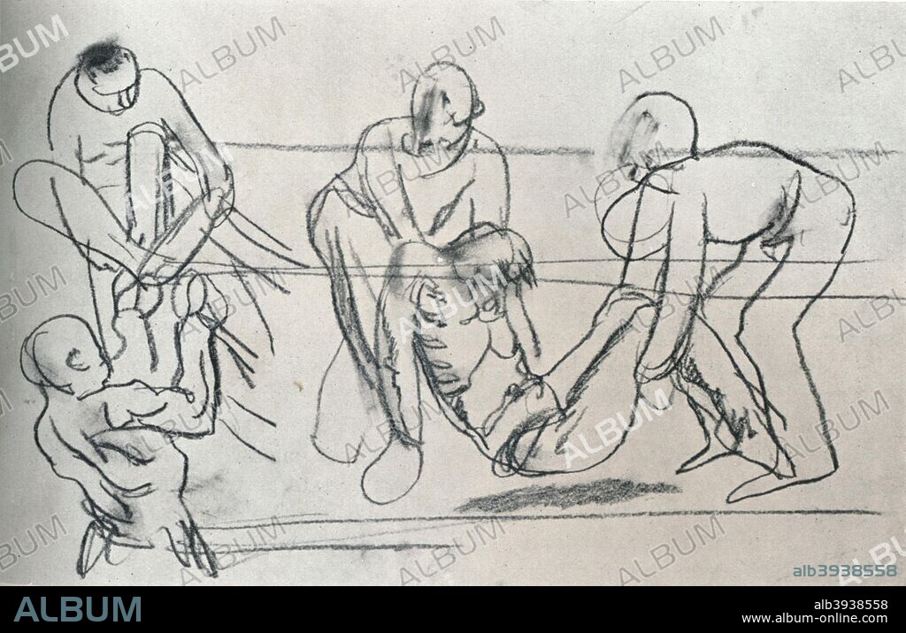 Sketch by Sir William Orpen, c1914 (1932). From The Studio Volume 104. [The Offices of the Studio, London, 1932].