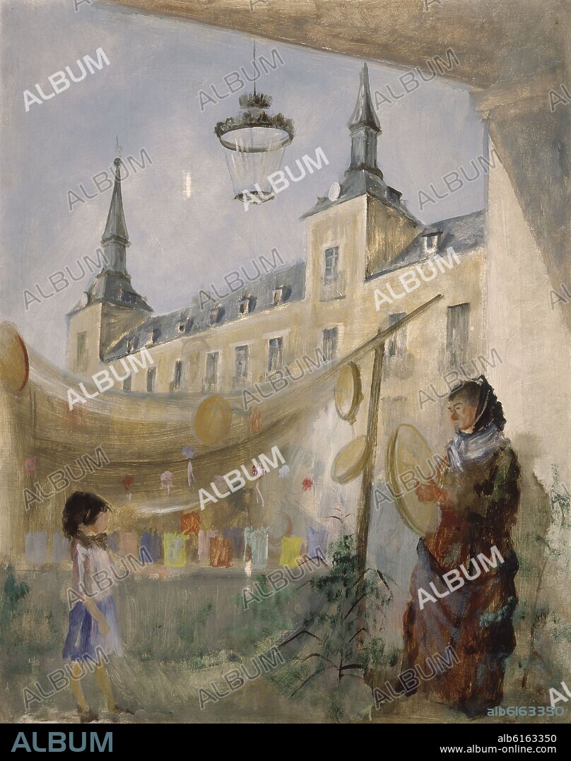 EDUARDO VICENTE PEREZ. LA PLAZA MAYOR EN LA FIESTA DE NAVIDAD-1965-O/L-I.N.21145-100X79 CM.