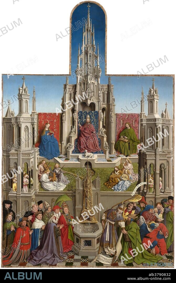 Jan van Eyck (Taller de) / 'La Fuente de la Gracia y Triunfo de la Iglesia sobre la Sinagoga'. 1430 - 1440. Óleo sobre tabla, 181 x 119 cm.