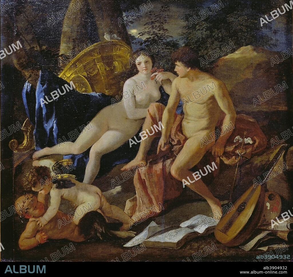 NICOLAS POUSSIN. Venus and Mercury. Date/Period: Ca.1627-29. Painting. Oil on canvas. Height: 800 mm (31.49 in); Width: 876 mm (34.48 in).